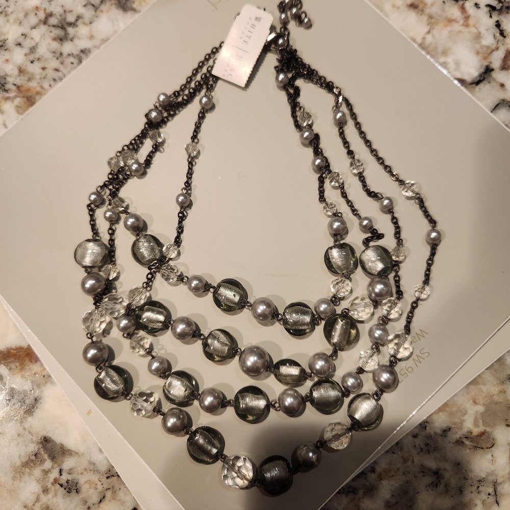 NWT White House Black Market Silver and Gray Multi-Strand Necklace